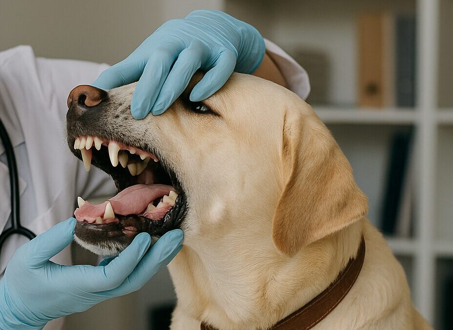 vet examining dogs mouth